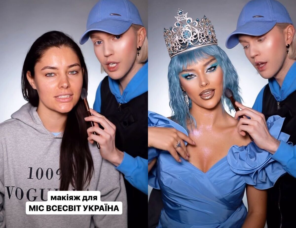 Angelina Usanova before and after makeup application