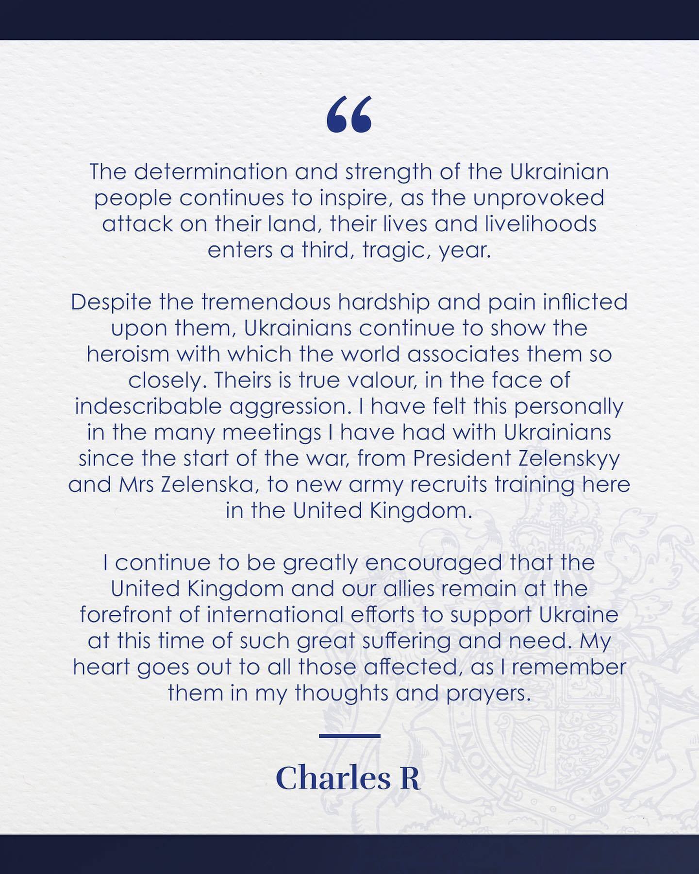 King Charles III addressed Ukrainians on the second anniversary of the Great War: this is true valor in the face of unspeakable aggression