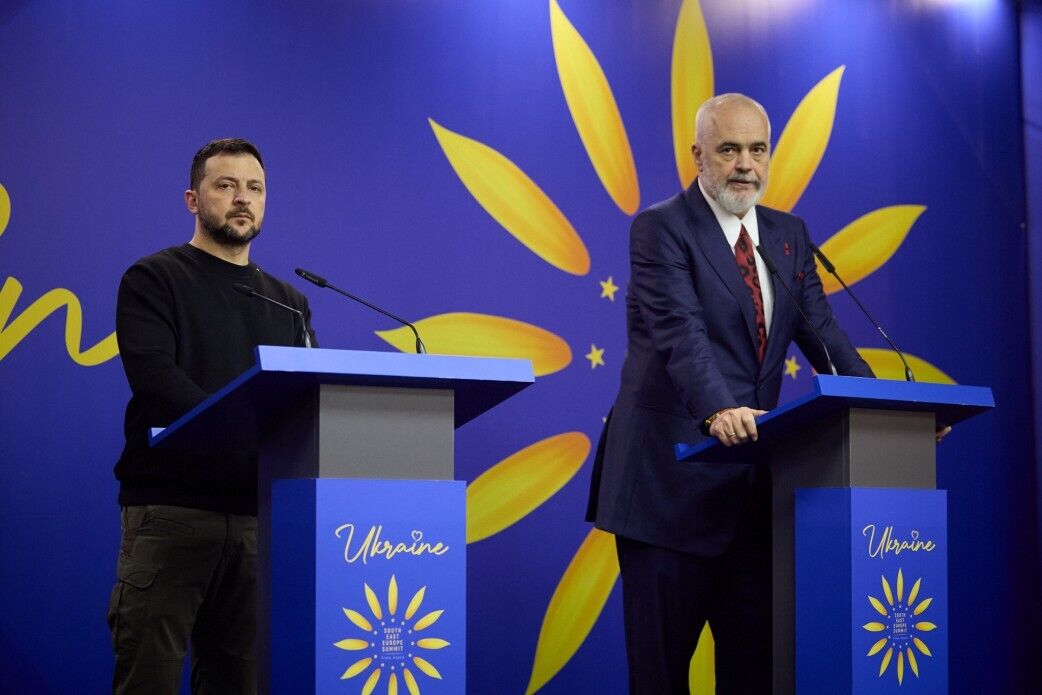 Volodymyr Zelensky and Edi Rama at a press conference