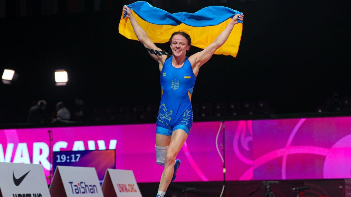Iryna Kolyadenko after winning the 2021 European Championships