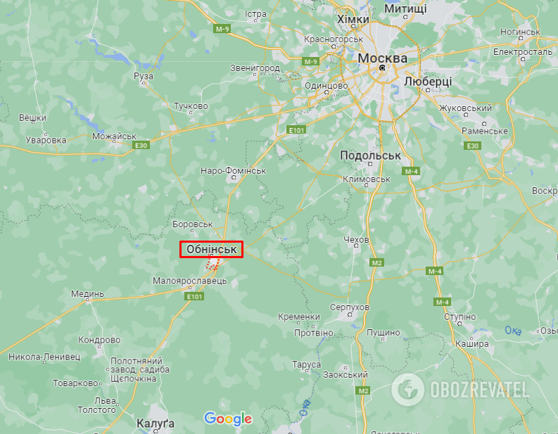 The city of Obninsk (RF) on the map