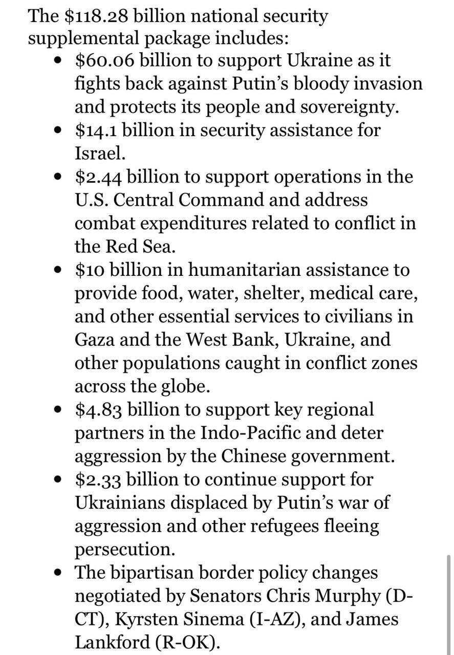 The US Senate presented a compromise version of the Ukraine aid deal: what it provides