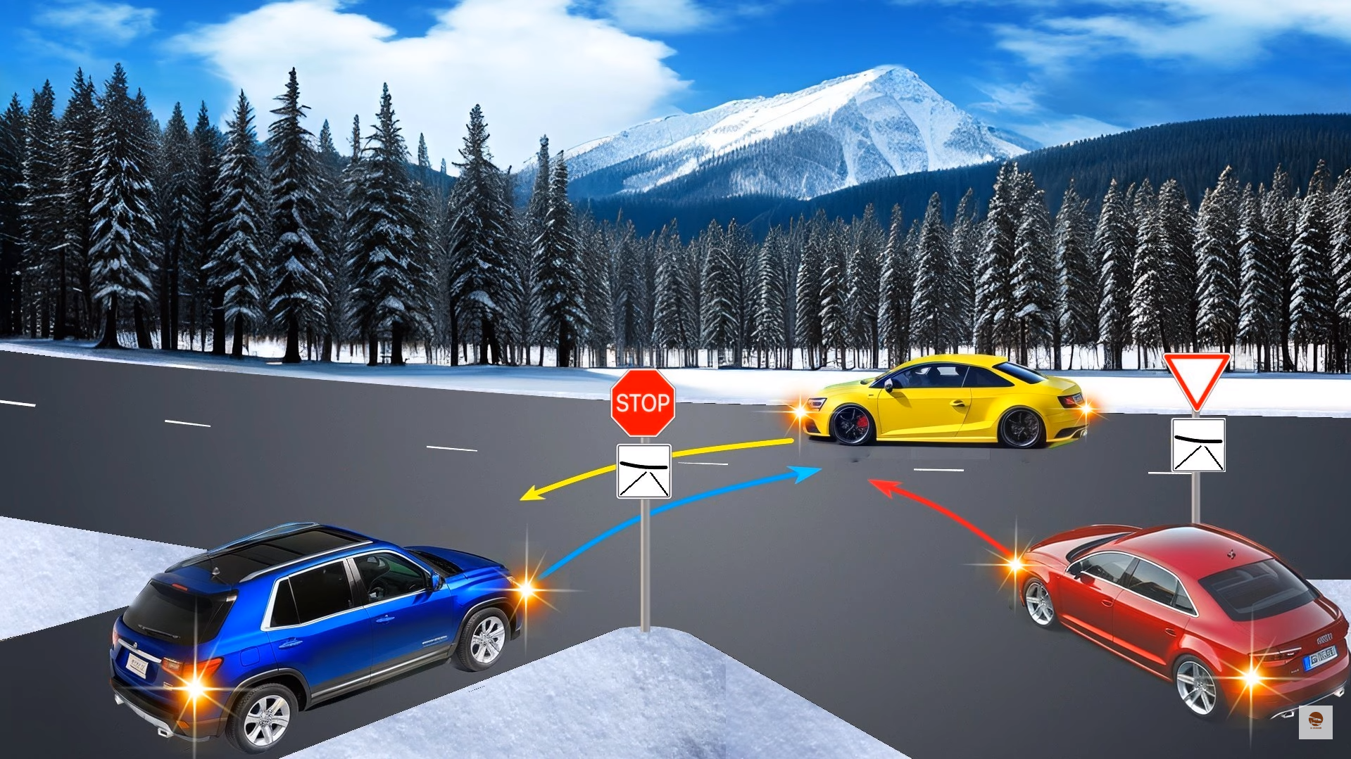 Which car will be the first to pass an unregulated intersection: a difficult task in traffic rules