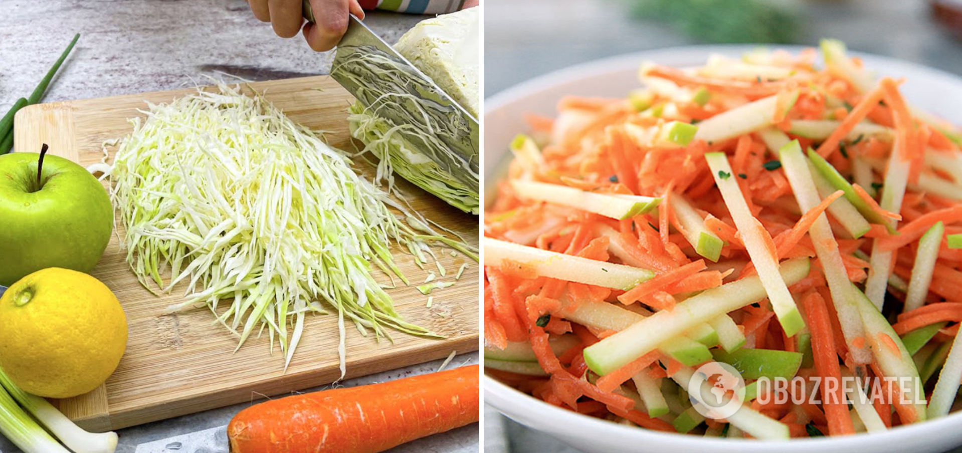 Healthy salad with cabbage, carrots and apples