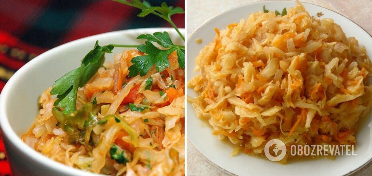 Stewed cabbage without meat in a pan