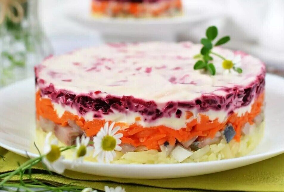 Fur coat salad with herring and beets
