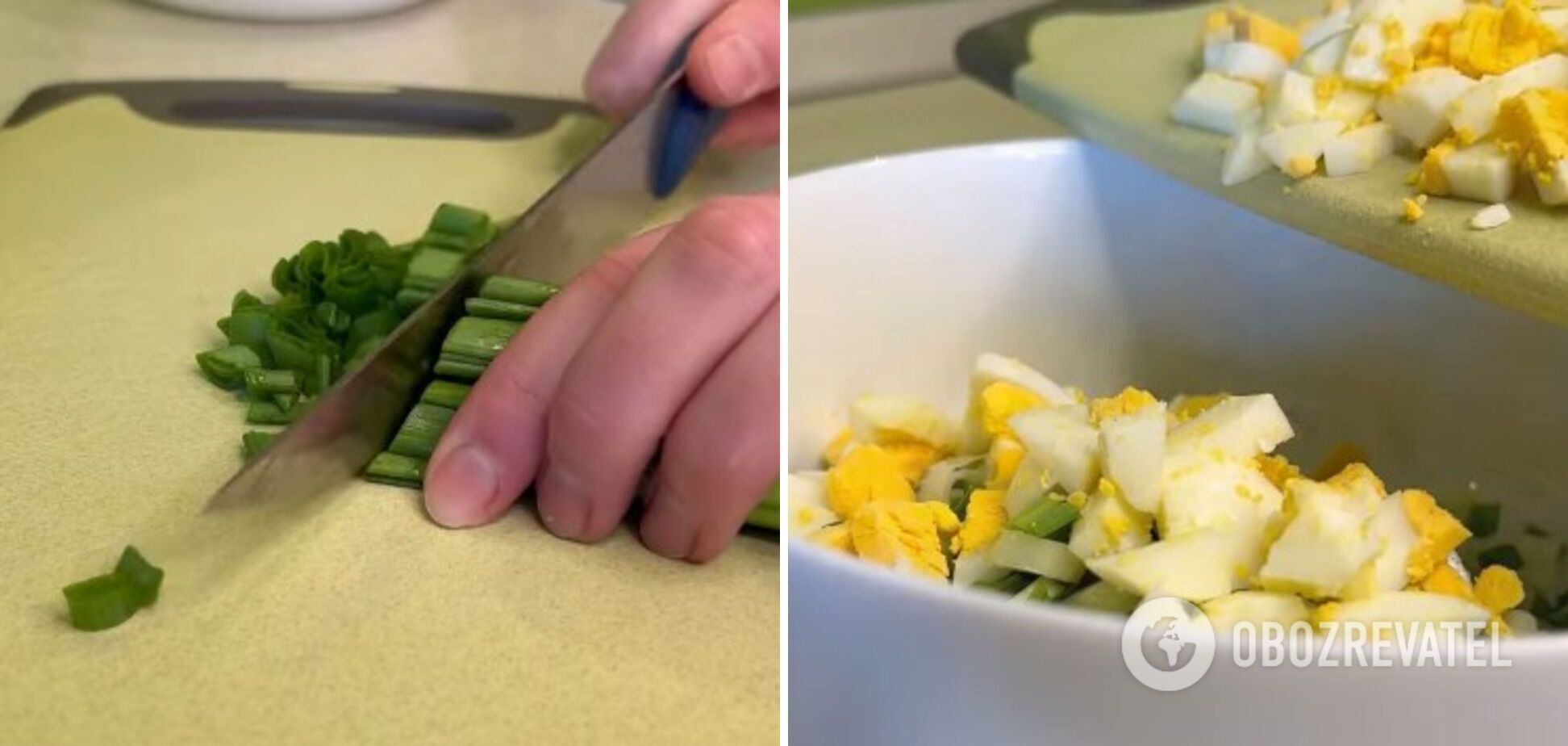 Preparing a salad with green onions