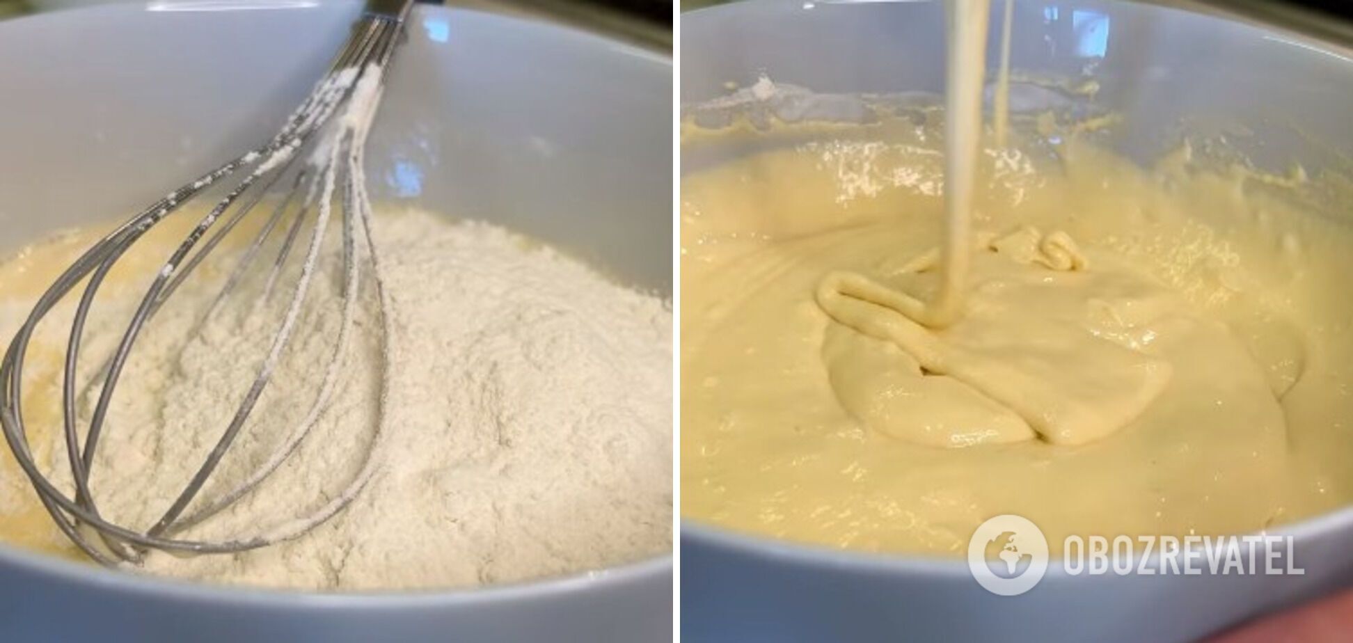 Mixing dough for pancakes with kefir