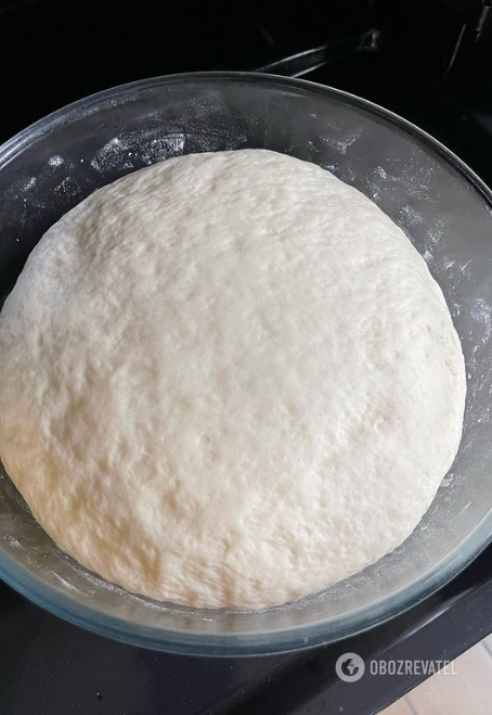 Pizza dough that has risen