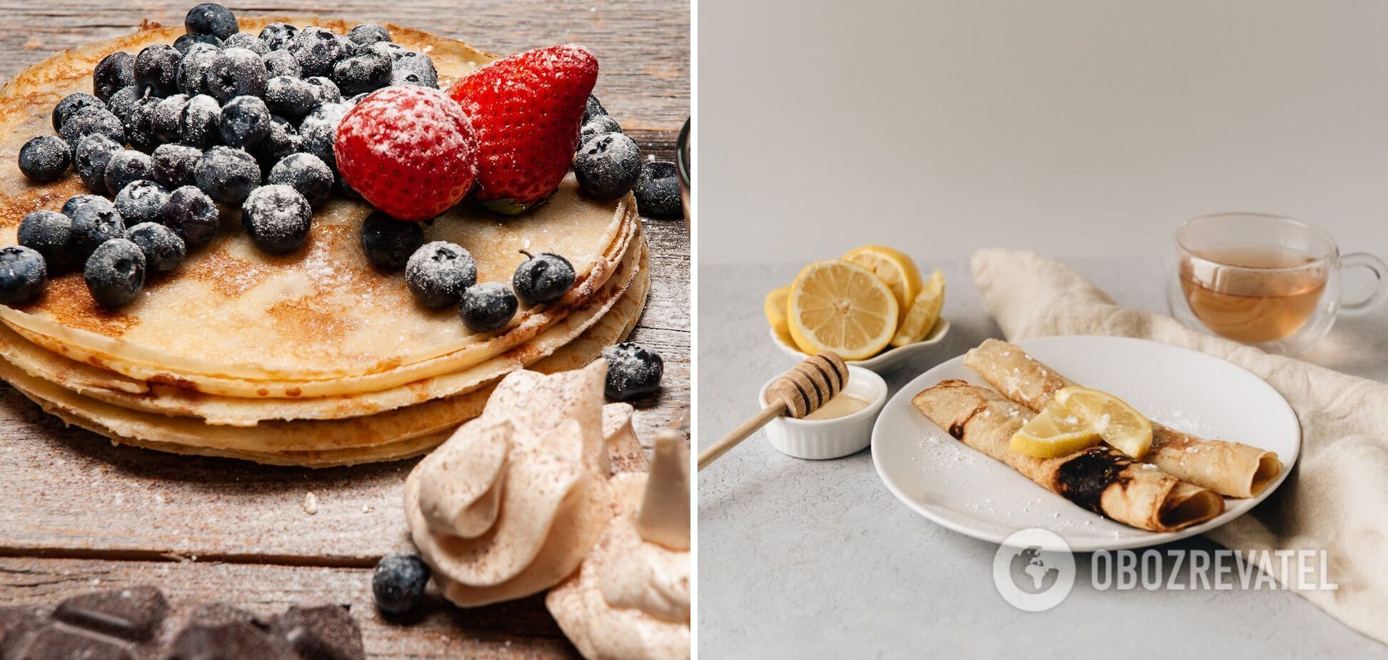 Delicious pancakes with berries and cottage cheese