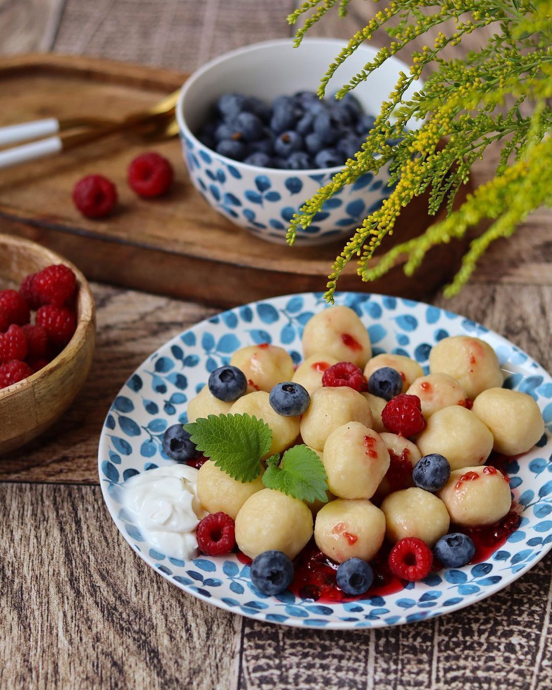 Homemade lazy dumplings with berries