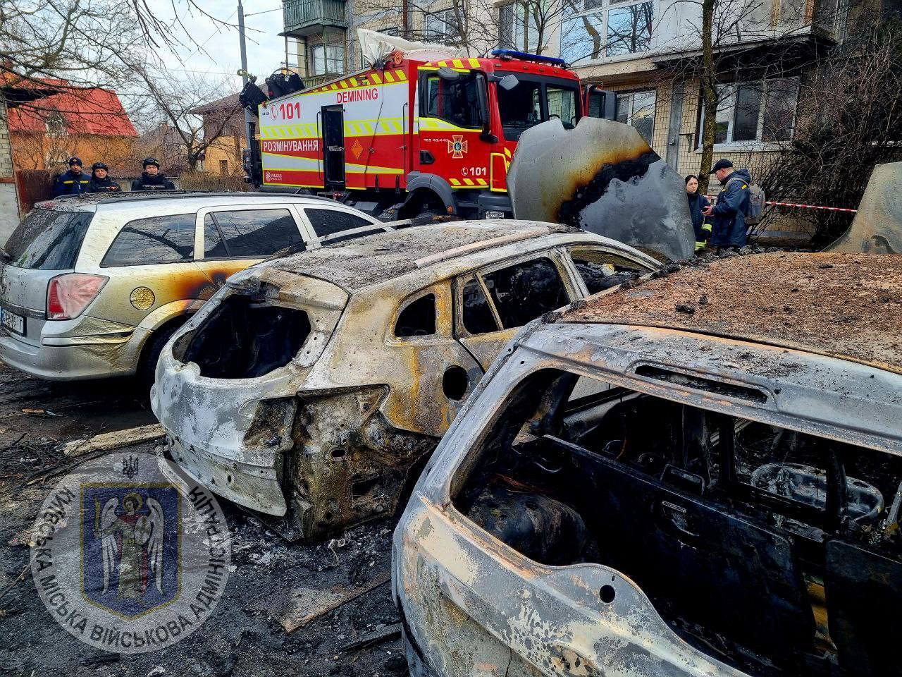 A crater at the site of the missile's impact and damaged buildings: the aftermath of the missile attack on Kyiv on March 21. Photo