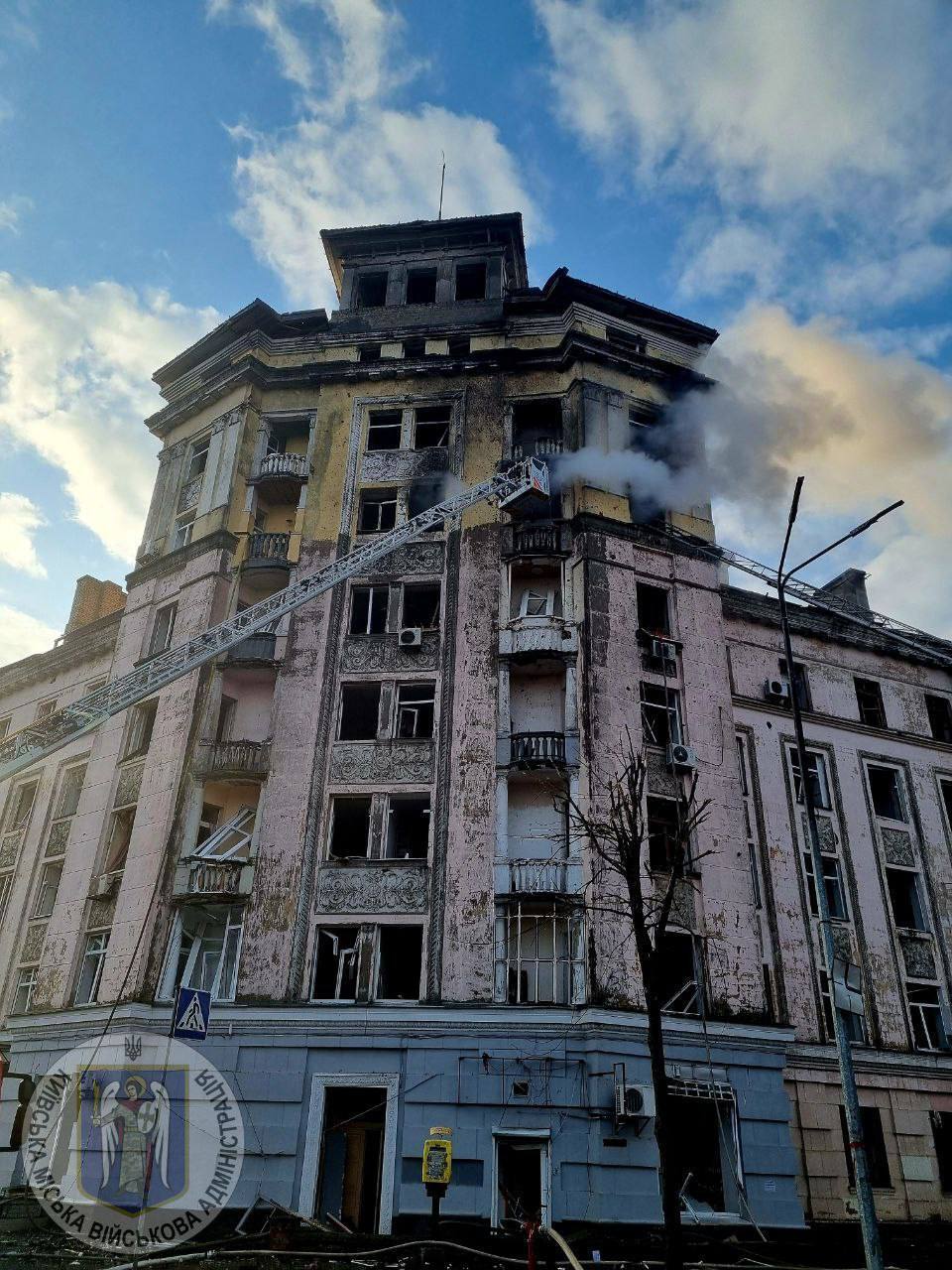 A crater at the site of the missile's impact and damaged buildings: the aftermath of the missile attack on Kyiv on March 21. Photo