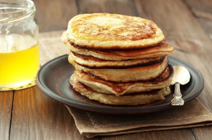 Homemade fluffy pancakes with butter