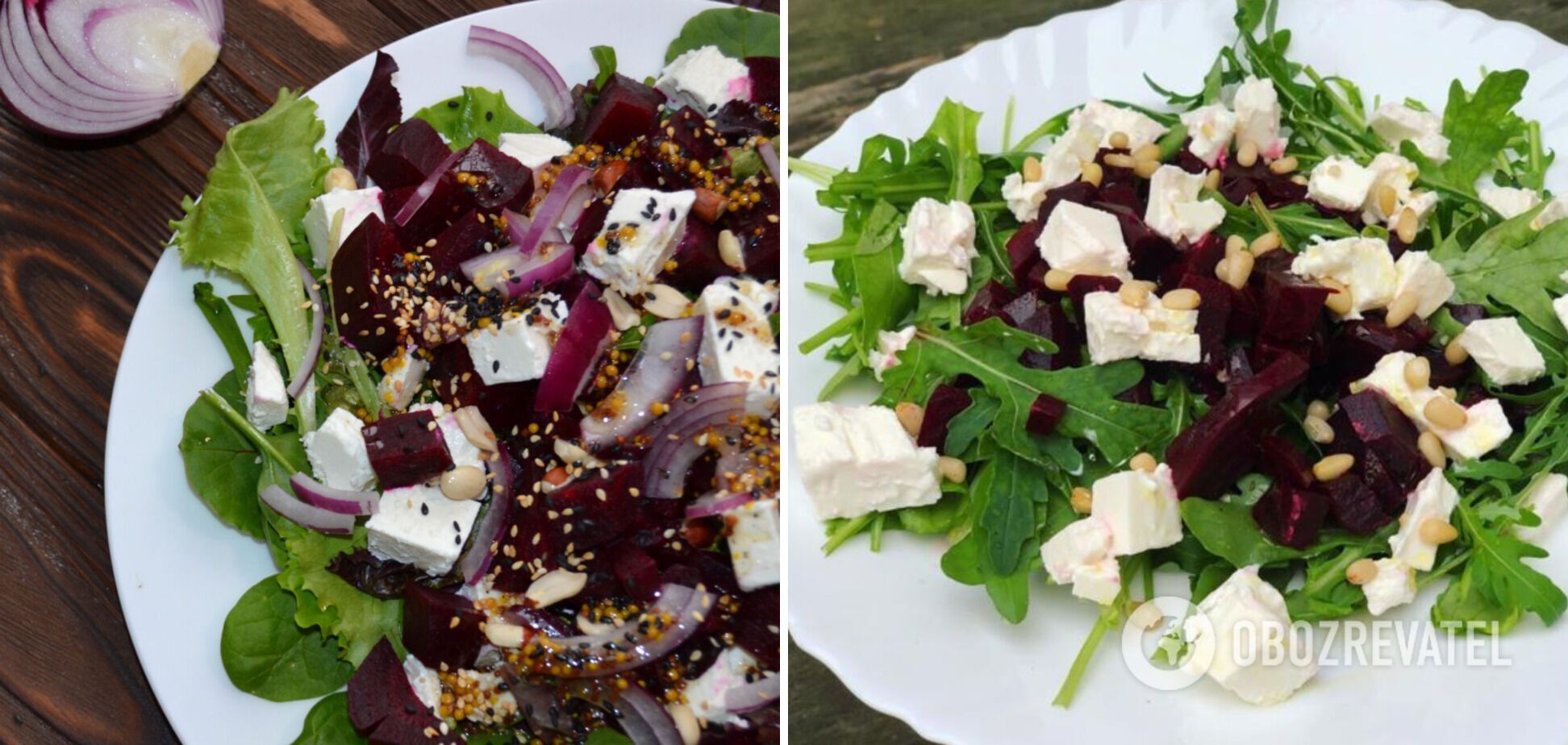 Salad with beets, feta, and nuts