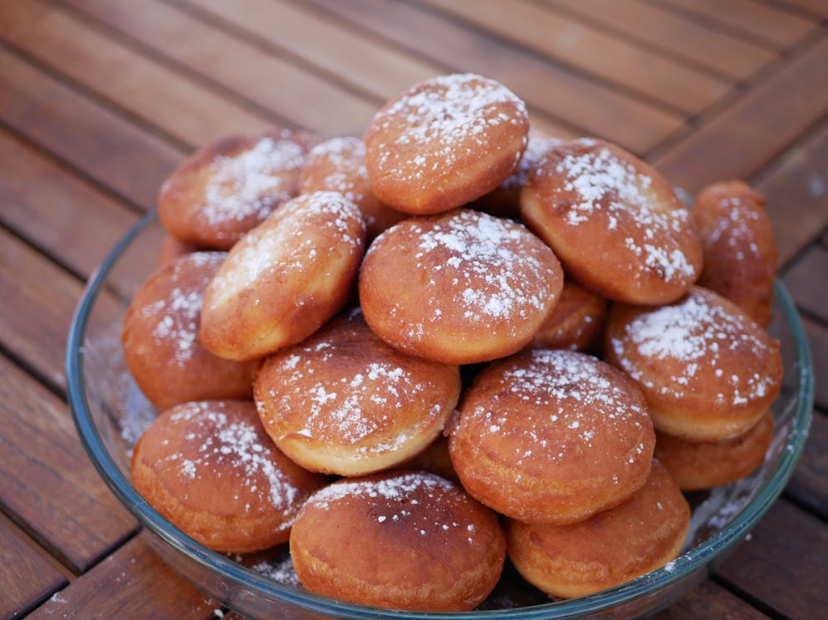 Cottage cheese donuts with powdered sugar