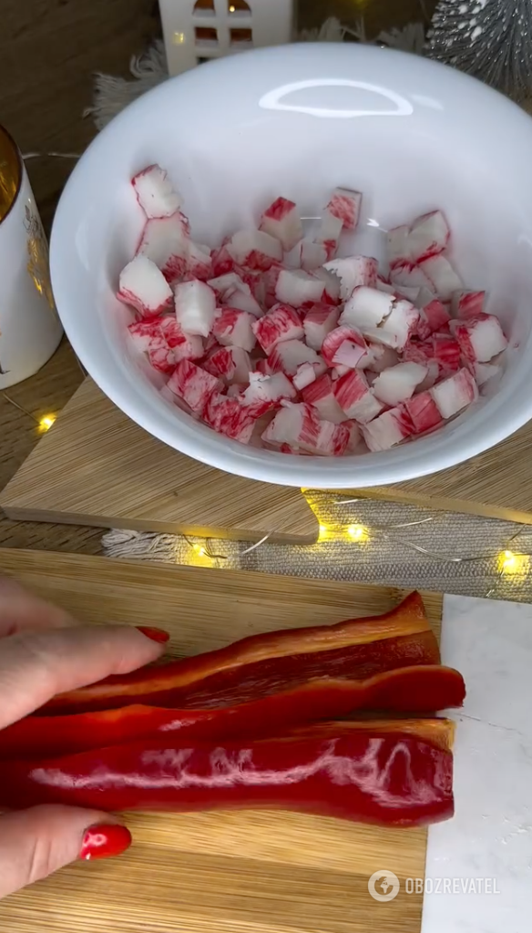 Peppers and crab sticks for the salad