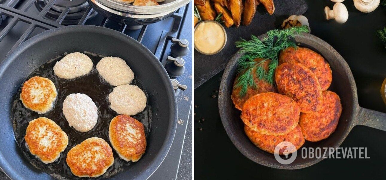 Chicken cutlets in a frying pan
