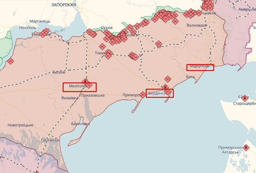 Berdiańsk, Melitopol i Mariupol na mapie działań wojennych