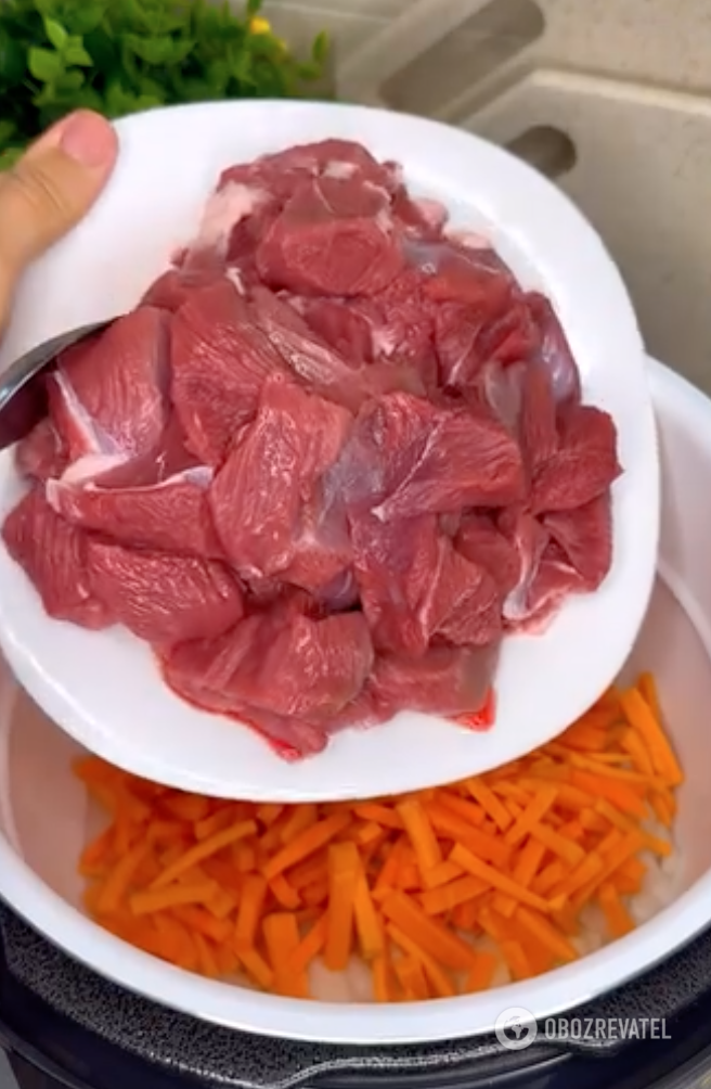 Carrot and meat for the dish
