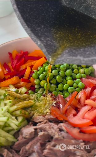 Beef and vegetable salad: a very successful combination of products with a flavorful dressing