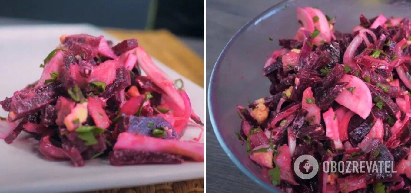 Salad with beets and herring without mayonnaise