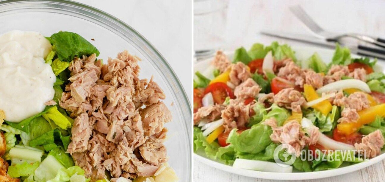 Salad with Chinese cabbage, tuna, eggs and cucumber