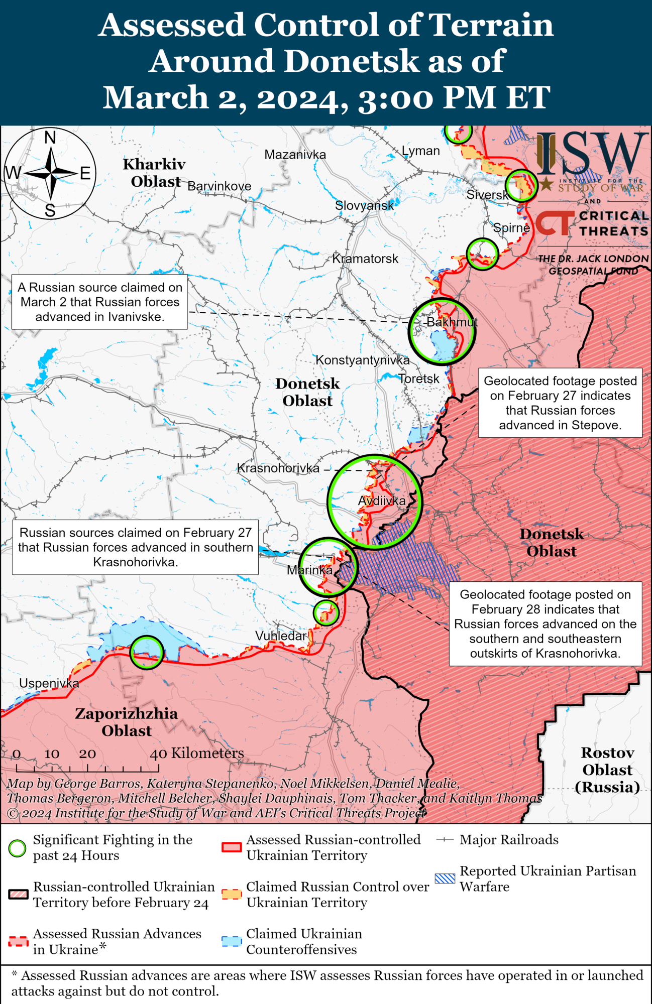 Map of the fighting in the Donetsk region