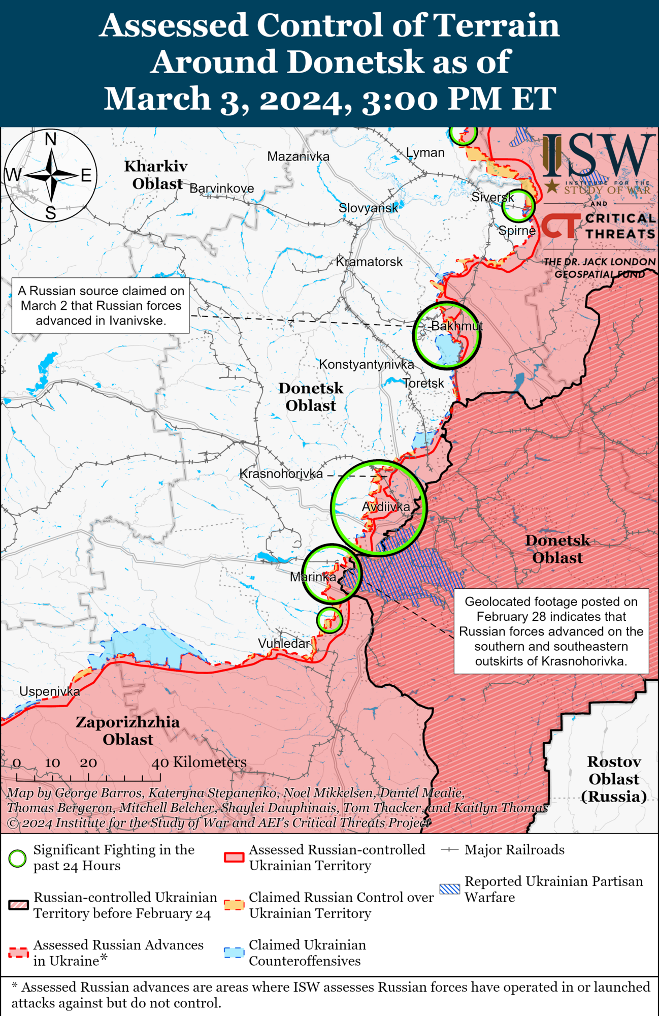 Map of the front line in Donetsk region