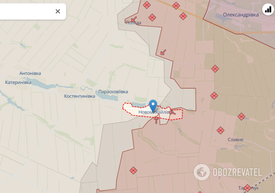 Novomykhailivka on the map