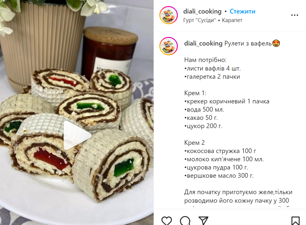 Recipe for wafer roll with jelly