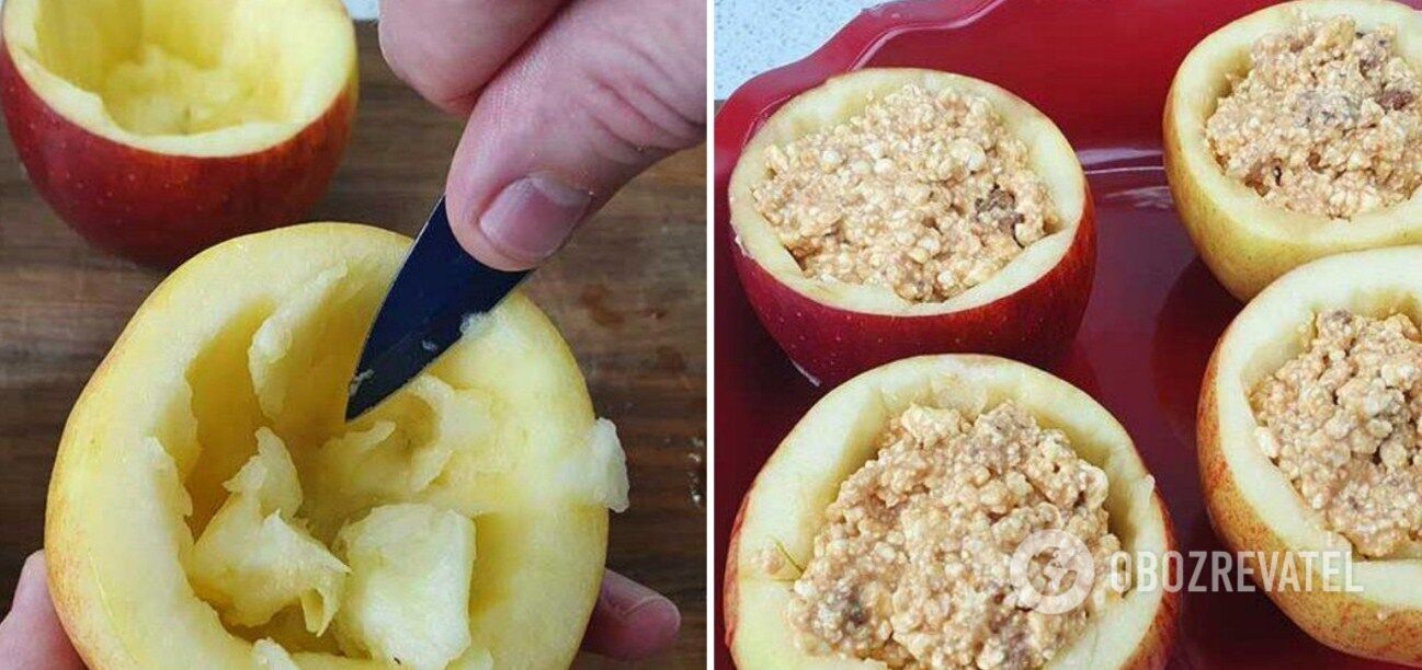 Baked apples with cheese and honey