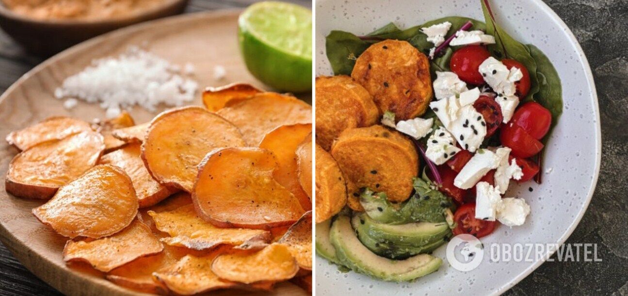 Baked sweet potatoes with avocado and cheese