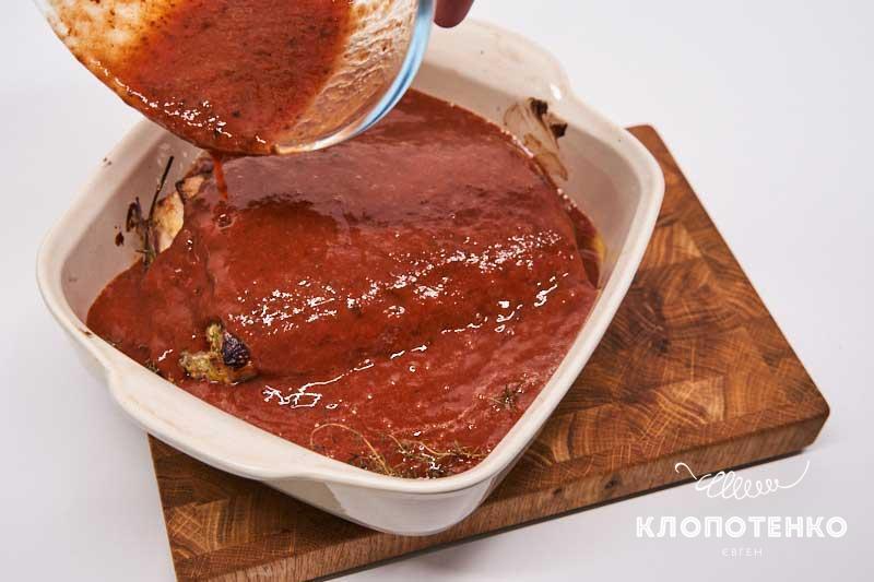 Tomato juice and prune marinade