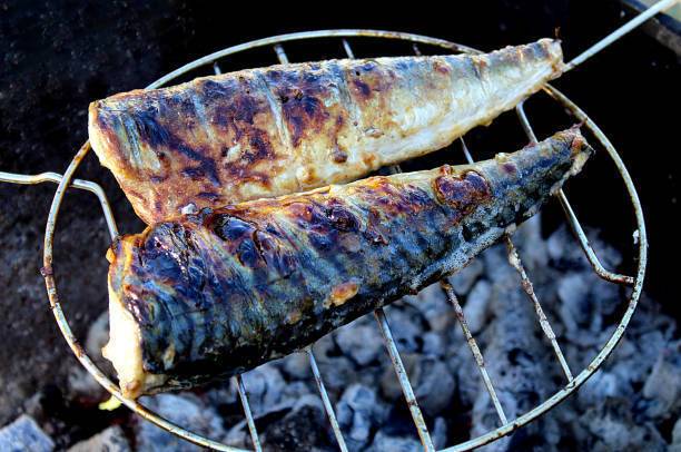 Mackerel on the grill on the fire