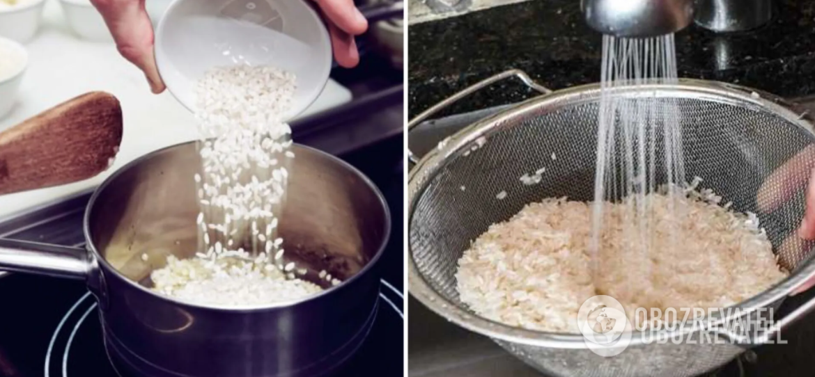 Rinsing rice for cooking