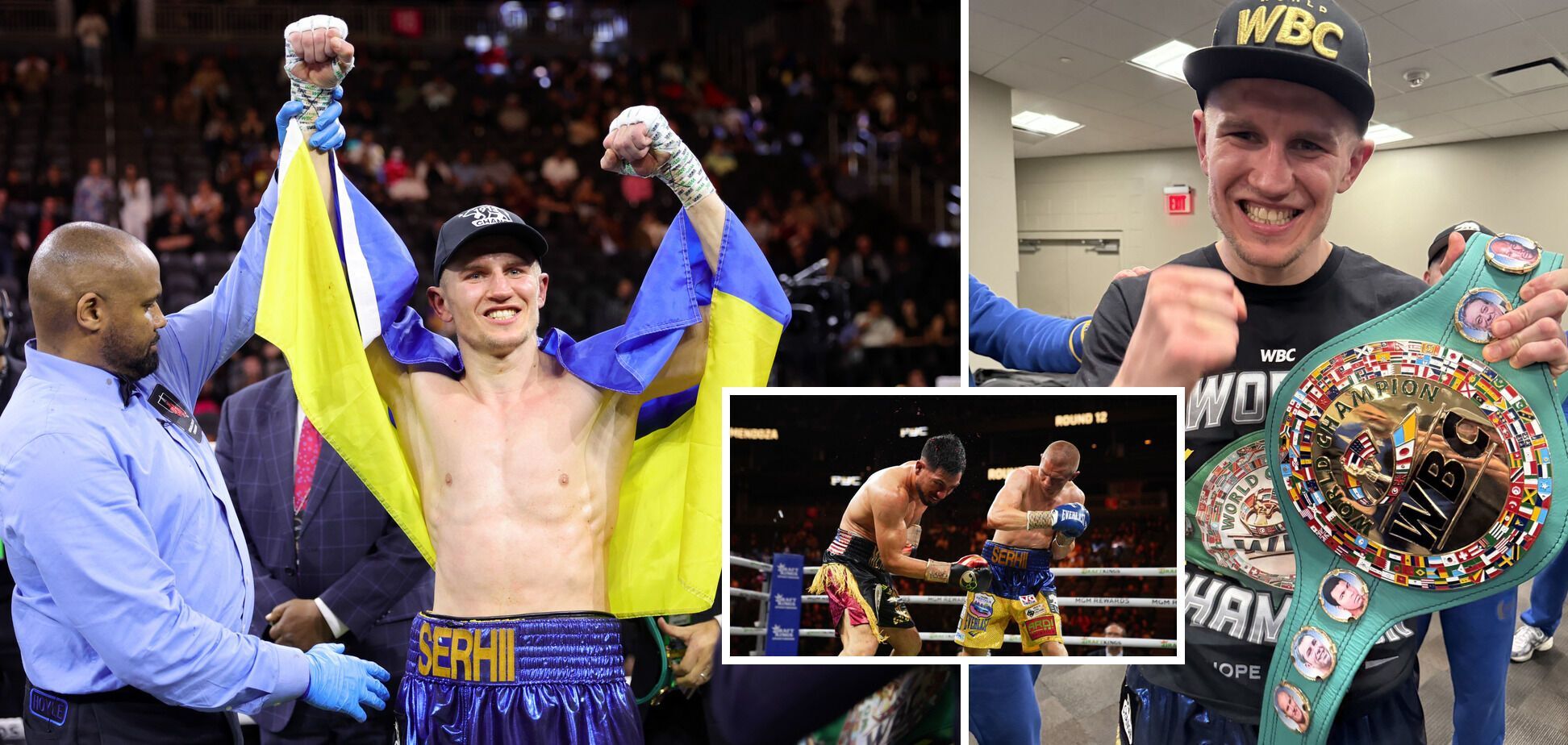 After his victory, the world boxing champion took the yellow and blue flag and said that ''Ukrainians are unbreakable.'' The audience in the United States responded with a standing ovation. Video