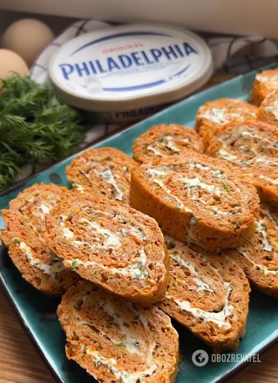 Elementary carrot appetizer roll: what to put in the filling