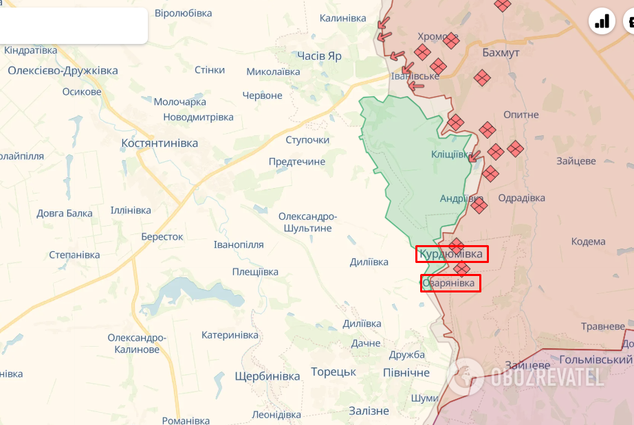Kurdyumivka and Ozoryanivka on the map