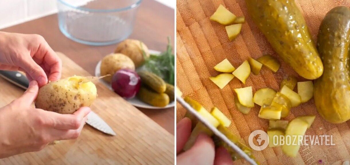 Salad with jacket potatoes and pickles