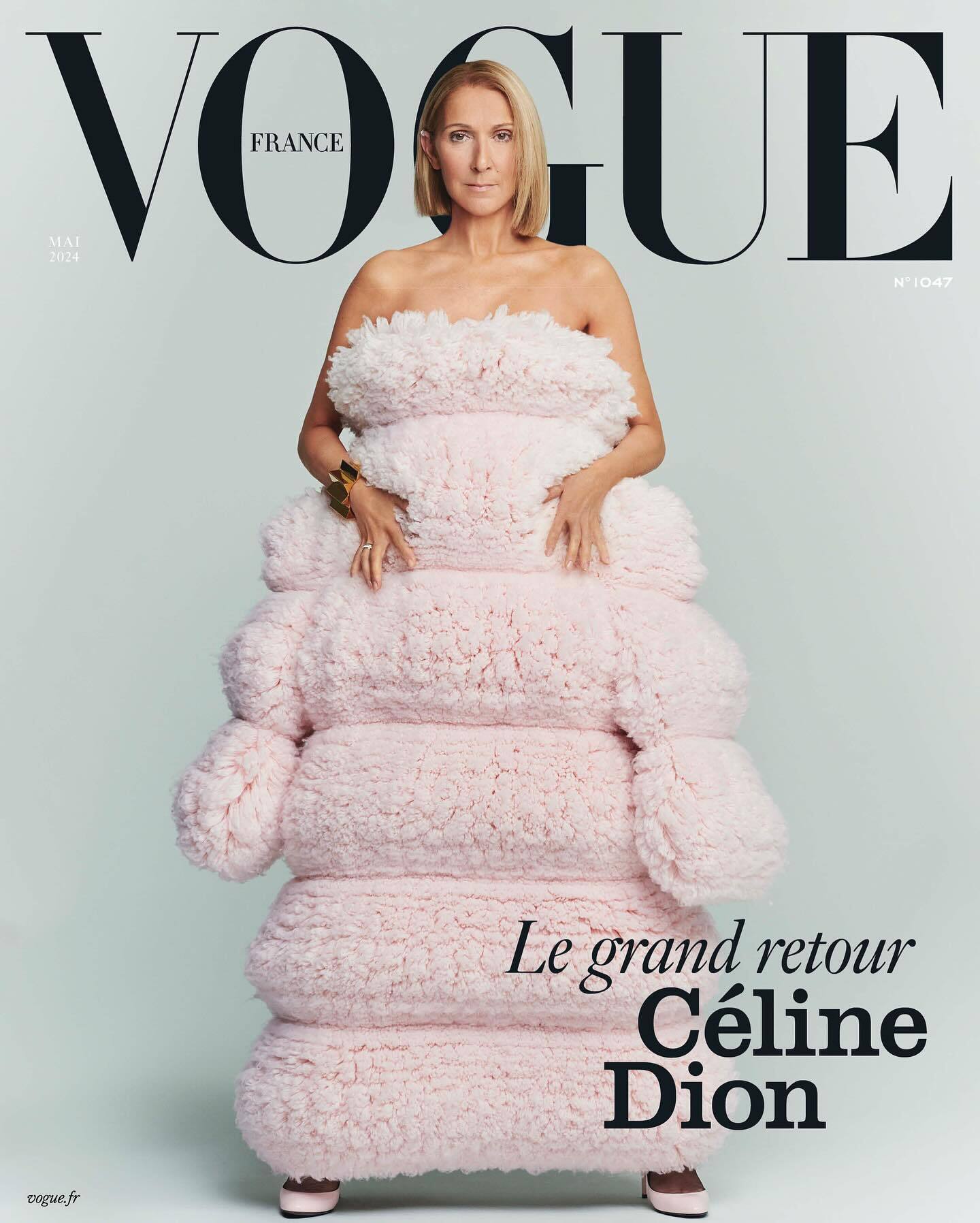 Seriously ill Celine Dion appeared on the cover of Vogue in a soft ''cloud dress'' and without a bra