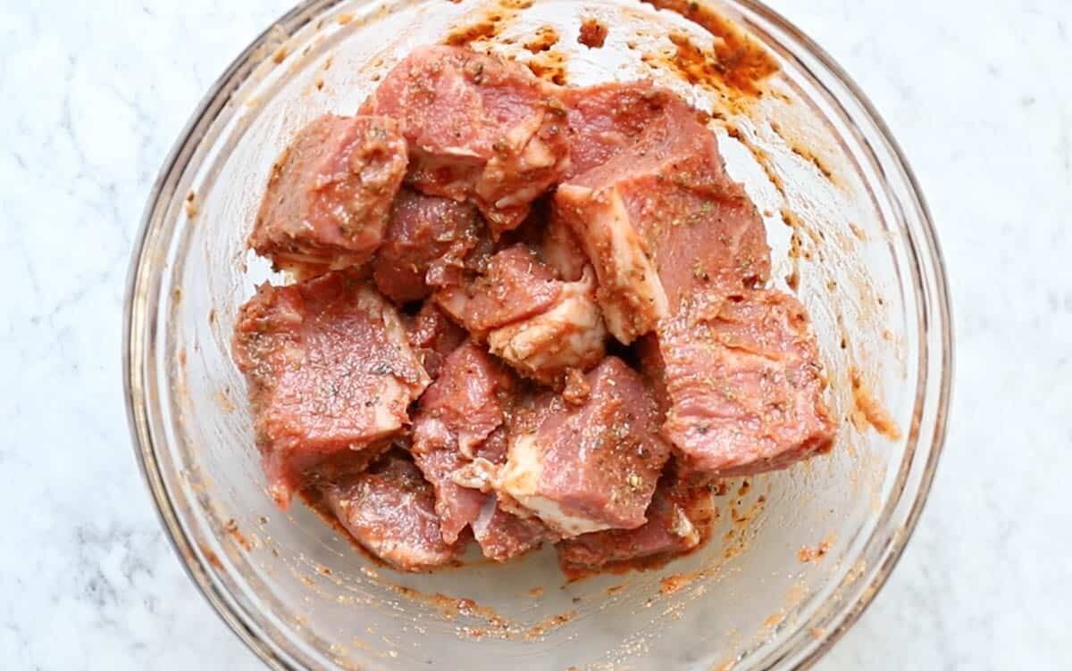 Meat for barbecue in a glass dish