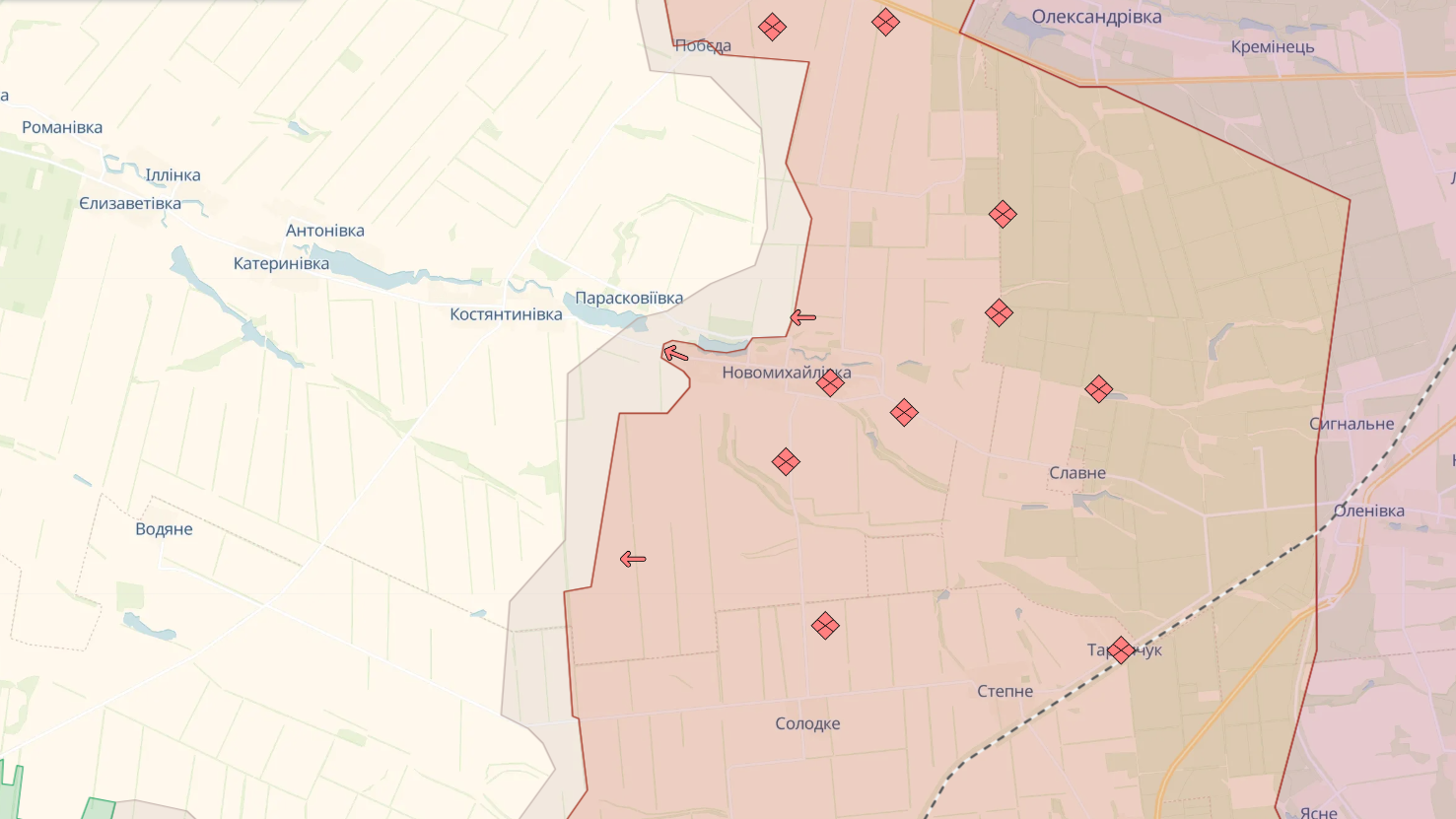 Siły Obronne wycofały się z Berdyczy, Semeniwki i Nowomychajliwki w obwodzie donieckim. Mapa