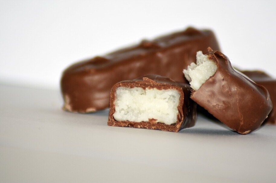 Homemade ''Bounty'' bar made from coconut and condensed milk