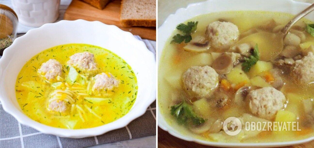 Soup with meatballs for lunch