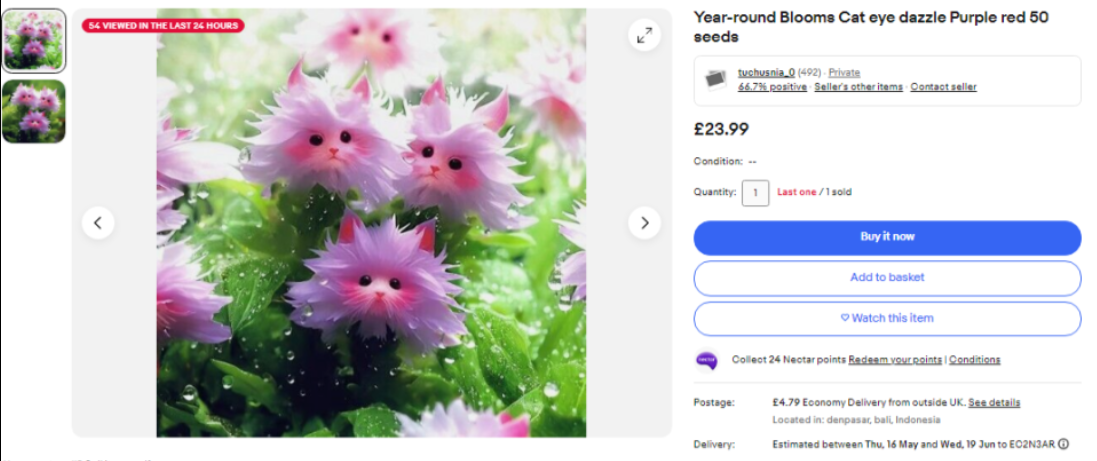 Dziesiątki tysięcy ludzi na całym świecie padło ofiarą kwiatów przypominających kocie oko: co wiadomo o głośnym oszustwie w serwisie eBay i co ma z nim wspólnego sztuczna inteligencja?