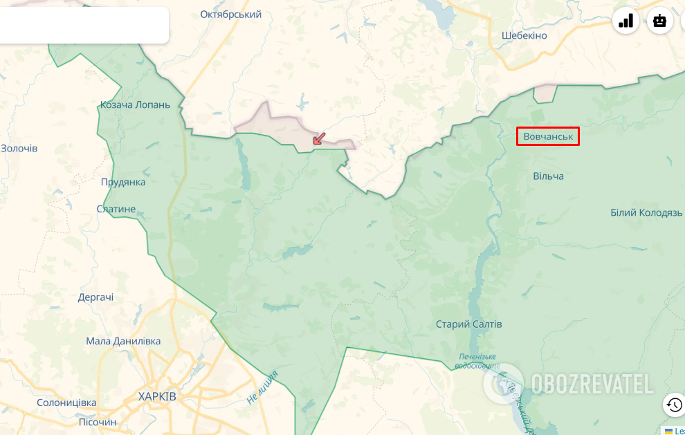 Vovchansk on the map