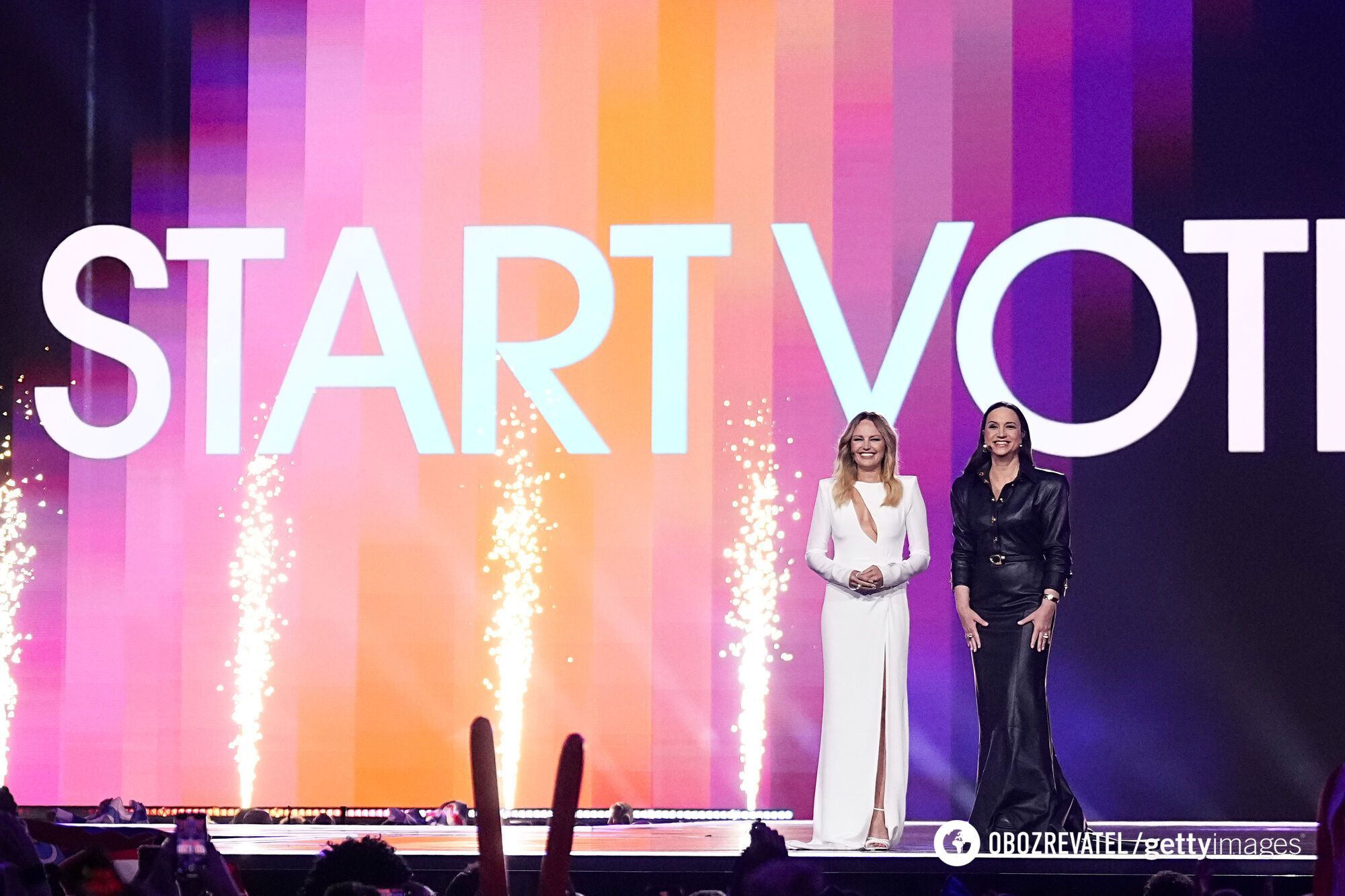 Like Yin and Yang. The hosts Petra Mede and Malin Akerman took to the stage of the Eurovision Song Contest 2024 Grand Final in contrasting looks