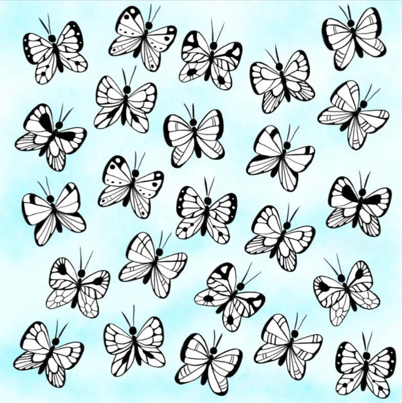 Attention puzzle: find the butterfly with a unique pattern