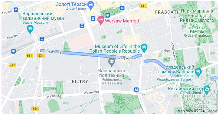 Koshikova Street on the map of Warsaw.